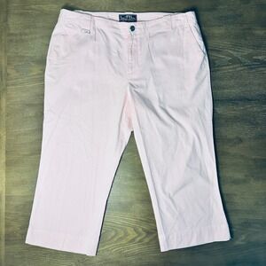 L RL Ralph Lauren Women Pink White Pinstripe‎ Capri Pants Size 12